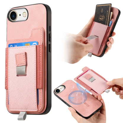 For iPhone 7 / 8 / SE 2022 Retro Magsafe Cross Leather Pull-Out Card Bag Back Phone Case(Pink) - iPhone SE 2022 / 2020 / 8 / 7 Cases by buy2fix | Online Shopping UK | buy2fix