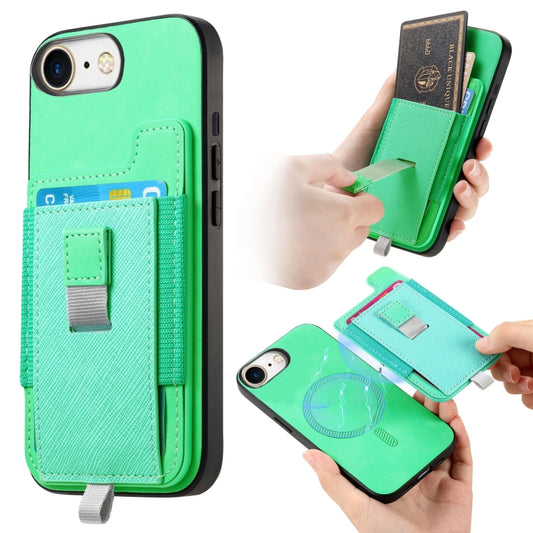 For iPhone 7 / 8 / SE 2022 Retro Magsafe Cross Leather Pull-Out Card Bag Back Phone Case(Green) - iPhone SE 2022 / 2020 / 8 / 7 Cases by buy2fix | Online Shopping UK | buy2fix