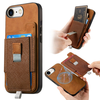 For iPhone 7 / 8 / SE 2022 Retro Magsafe Cross Leather Pull-Out Card Bag Back Phone Case(Brown) - iPhone SE 2022 / 2020 / 8 / 7 Cases by buy2fix | Online Shopping UK | buy2fix