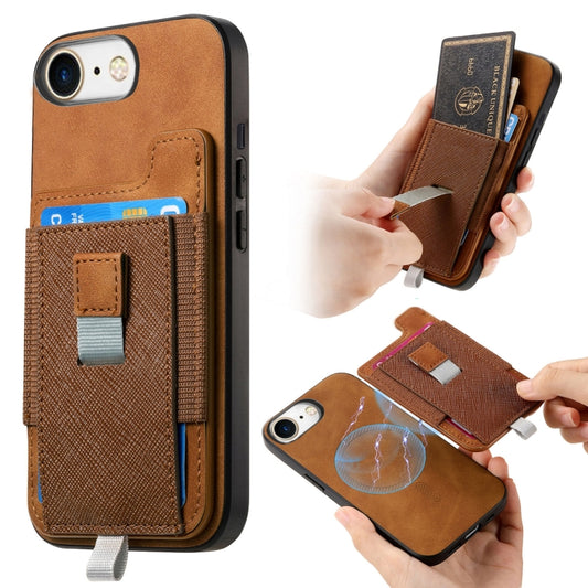 For iPhone 7 / 8 / SE 2022 Retro Magsafe Cross Leather Pull-Out Card Bag Back Phone Case(Brown) - iPhone SE 2022 / 2020 / 8 / 7 Cases by buy2fix | Online Shopping UK | buy2fix