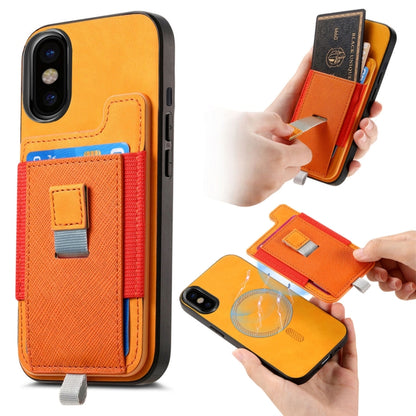 For iPhone X / XS Retro Magsafe Cross Leather Pull-Out Card Bag Back Phone Case(Yellow) - More iPhone Cases by buy2fix | Online Shopping UK | buy2fix