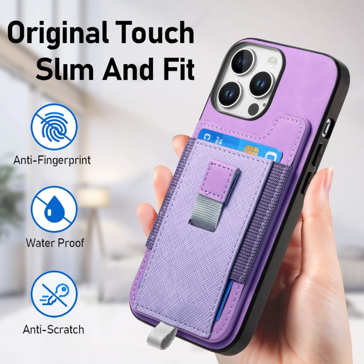 For iPhone X / XS Retro Magsafe Cross Leather Pull-Out Card Bag Back Phone Case(Purple) - More iPhone Cases by buy2fix | Online Shopping UK | buy2fix