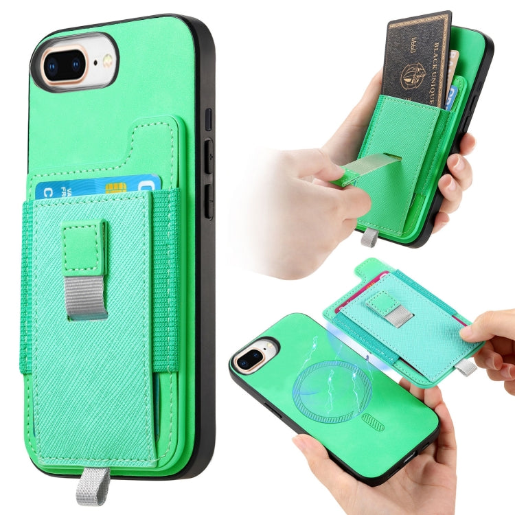 For iPhone 7 Plus / 8 Plus Retro Magsafe Cross Leather Pull-Out Card Bag Back Phone Case(Green) - More iPhone Cases by buy2fix | Online Shopping UK | buy2fix