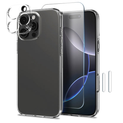 For iPhone 16 Pro NORTHJO 4 in 1 TPU Phone Case with Screen Film and Lens Film and Camera Control Button Cover(Clear) by NORTHJO