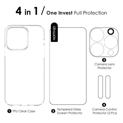For iPhone 16 Pro NORTHJO 4 in 1 TPU Phone Case with Screen Film and Lens Film and Camera Control Button Cover(Clear) by NORTHJO