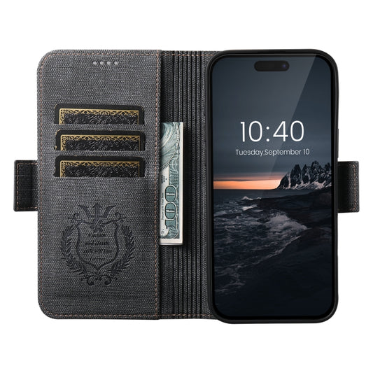 For iPhone 16 Pro Max Suteni J07 Multi-functional Horizontal MagSafe Denim Leather Phone Case(Black) by Suteni