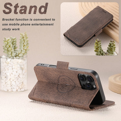 For iPhone 14 Plus Suteni J07 Multi-functional Horizontal MagSafe Denim Leather Phone Case(Brown) - iPhone 14 Plus Cases by Suteni | Online Shopping UK | buy2fix