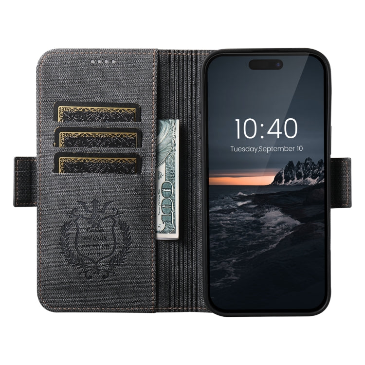 For iPhone 14 Pro Suteni J07 Multi-functional Horizontal MagSafe Denim Leather Phone Case(Black) - iPhone 14 Pro Cases by Suteni | Online Shopping UK | buy2fix