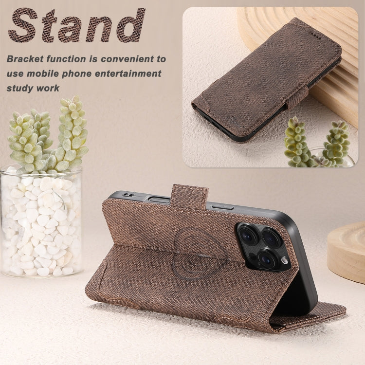 For iPhone 14 Pro Suteni J07 Multi-functional Horizontal MagSafe Denim Leather Phone Case(Brown) - iPhone 14 Pro Cases by Suteni | Online Shopping UK | buy2fix