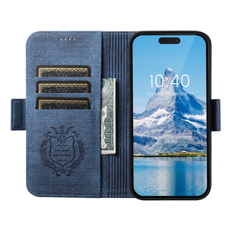 For iPhone 14 Pro Suteni J07 Multi-functional Horizontal MagSafe Denim Leather Phone Case(Blue) - iPhone 14 Pro Cases by Suteni | Online Shopping UK | buy2fix