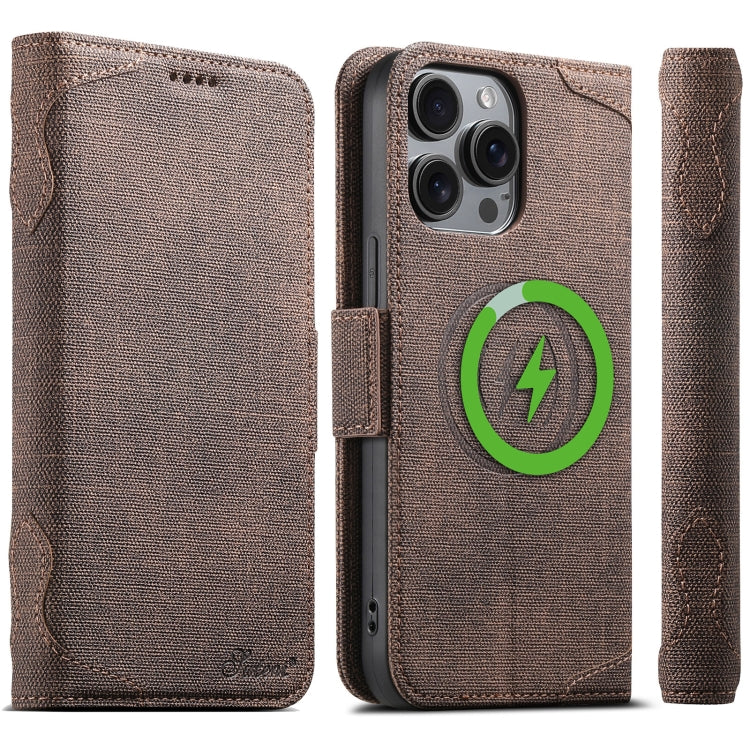 For iPhone 14 Pro Max Suteni J07 Multi-functional Horizontal MagSafe Denim Leather Phone Case(Brown) - iPhone 14 Pro Max Cases by Suteni | Online Shopping UK | buy2fix