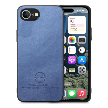 For iPhone 16e Twill Fabric Leather Skin Back Phone Case(Blue) - iPhone 16e Cases by buy2fix | Online Shopping UK | buy2fix