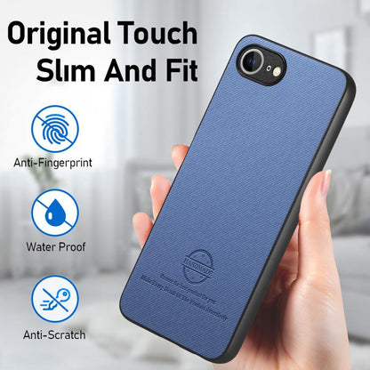 For iPhone 16e Twill Fabric Leather Skin Back Phone Case(Blue) - iPhone 16e Cases by buy2fix | Online Shopping UK | buy2fix