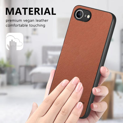 For iPhone 16e Twill Fabric Leather Skin Back Phone Case(Brown) - iPhone 16e Cases by buy2fix | Online Shopping UK | buy2fix