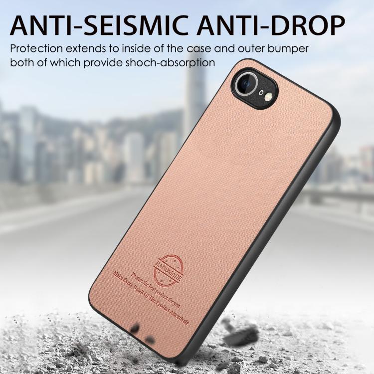 For iPhone 16e Twill Fabric Leather Skin Back Phone Case(Pink) - iPhone 16e Cases by buy2fix | Online Shopping UK | buy2fix