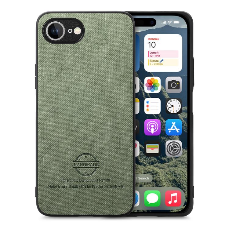 For iPhone 16e Twill Fabric Leather Skin Back Phone Case(Green) - iPhone 16e Cases by buy2fix | Online Shopping UK | buy2fix