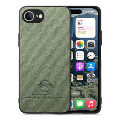 For iPhone 16e Twill Fabric Leather Skin Back Phone Case(Green) - iPhone 16e Cases by buy2fix | Online Shopping UK | buy2fix