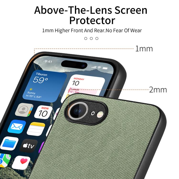 For iPhone 16e Twill Fabric Leather Skin Back Phone Case(Green) - iPhone 16e Cases by buy2fix | Online Shopping UK | buy2fix