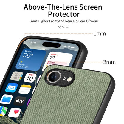 For iPhone 16e Twill Fabric Leather Skin Back Phone Case(Green) - iPhone 16e Cases by buy2fix | Online Shopping UK | buy2fix