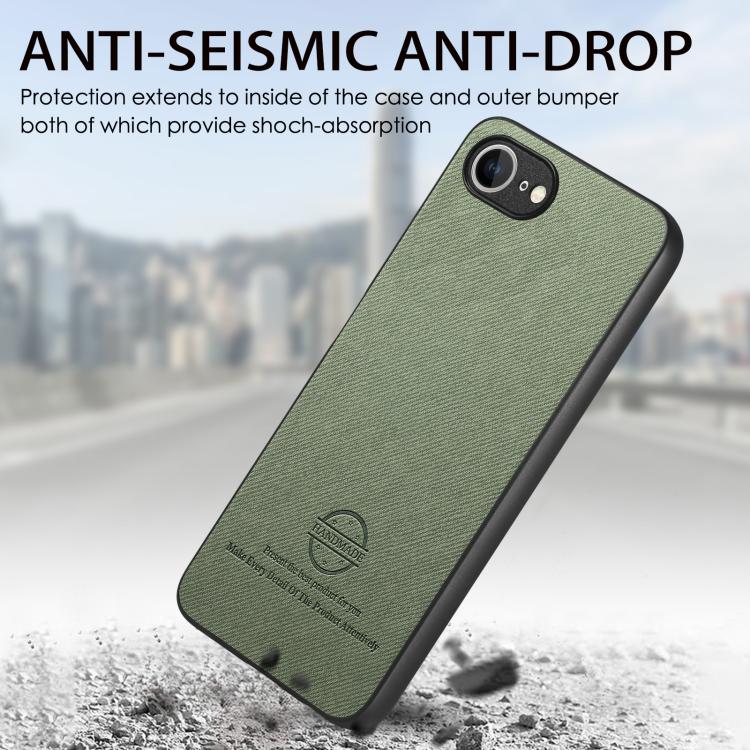 For iPhone 16e Twill Fabric Leather Skin Back Phone Case(Green) - iPhone 16e Cases by buy2fix | Online Shopping UK | buy2fix