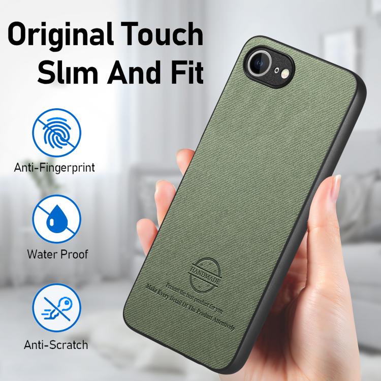 For iPhone 16e Twill Fabric Leather Skin Back Phone Case(Green) - iPhone 16e Cases by buy2fix | Online Shopping UK | buy2fix
