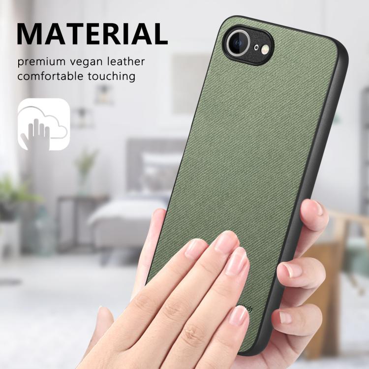 For iPhone 16e Twill Fabric Leather Skin Back Phone Case(Green) - iPhone 16e Cases by buy2fix | Online Shopping UK | buy2fix