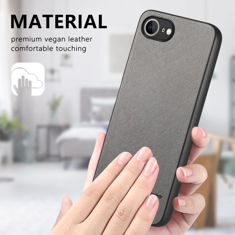 For iPhone 16e Twill Fabric Leather Skin Back Phone Case(Gray) - iPhone 16e Cases by buy2fix | Online Shopping UK | buy2fix