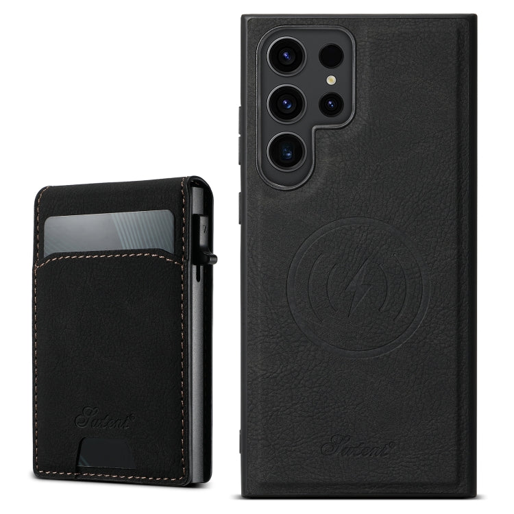 For Samsung Galaxy S24 Ultra 5G Suteni H19 Litchi Texture 2-in-1 MagSafe Removable Card Case Back Phone Case(Black) - Galaxy S24 Ultra 5G Cases by Suteni | Online Shopping UK | buy2fix
