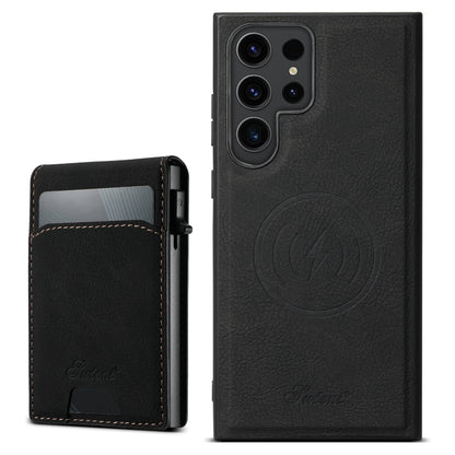For Samsung Galaxy S24 Ultra 5G Suteni H19 Litchi Texture 2-in-1 MagSafe Removable Card Case Back Phone Case(Black) - Galaxy S24 Ultra 5G Cases by Suteni | Online Shopping UK | buy2fix