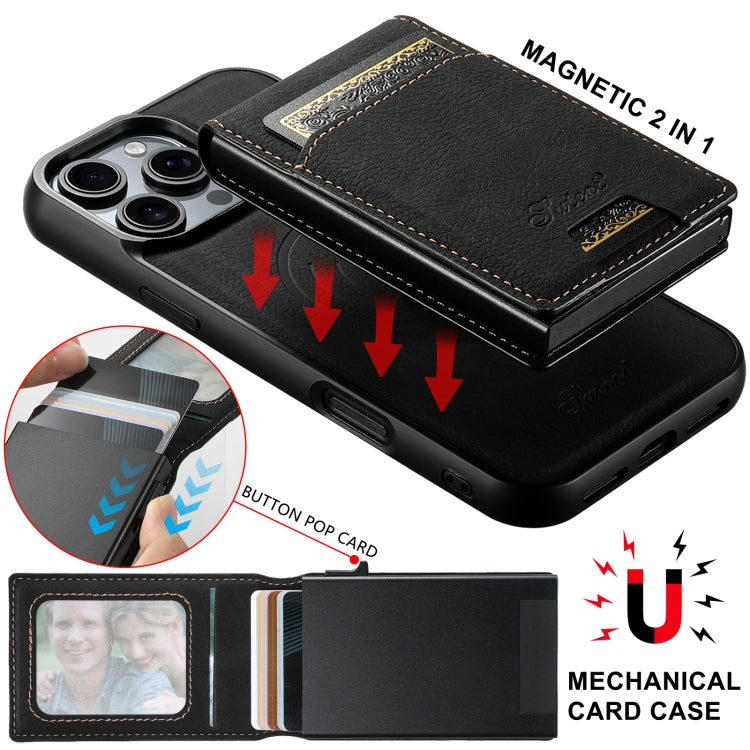 For Samsung Galaxy S22+ 5G Suteni H19 Litchi Texture 2-in-1 MagSafe Removable Card Case Back Phone Case(Black) - Galaxy S22+ 5G Cases by Suteni | Online Shopping UK | buy2fix