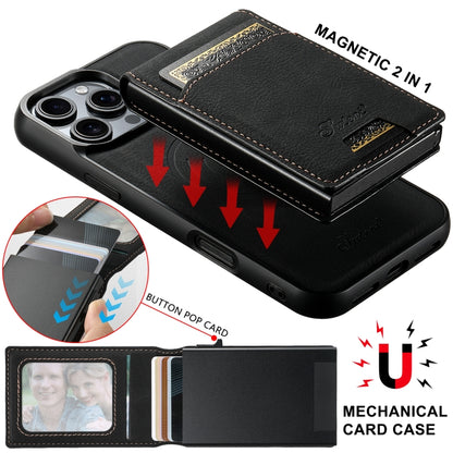 For Samsung Galaxy S22+ 5G Suteni H19 Litchi Texture 2-in-1 MagSafe Removable Card Case Back Phone Case(Black) - Galaxy S22+ 5G Cases by Suteni | Online Shopping UK | buy2fix