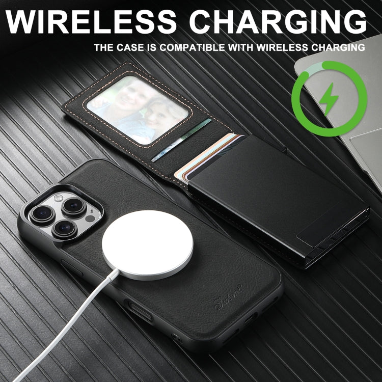 For Samsung Galaxy S22+ 5G Suteni H19 Litchi Texture 2-in-1 MagSafe Removable Card Case Back Phone Case(Black) - Galaxy S22+ 5G Cases by Suteni | Online Shopping UK | buy2fix