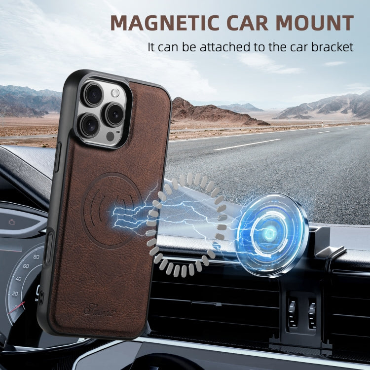 For Samsung Galaxy S22+ 5G Suteni H19 Litchi Texture 2-in-1 MagSafe Removable Card Case Back Phone Case(Brown) - Galaxy S22+ 5G Cases by Suteni | Online Shopping UK | buy2fix