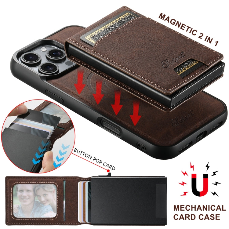 For Samsung Galaxy S22+ 5G Suteni H19 Litchi Texture 2-in-1 MagSafe Removable Card Case Back Phone Case(Brown) - Galaxy S22+ 5G Cases by Suteni | Online Shopping UK | buy2fix