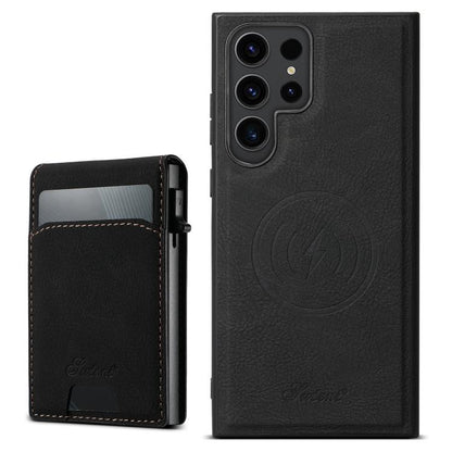 For Samsung Galaxy S25 Ultra 5G Suteni H19 Litchi Texture 2-in-1 MagSafe Removable Card Case Back Phone Case(Black) - Galaxy S25 Ultra 5G Cases by Suteni | Online Shopping UK | buy2fix