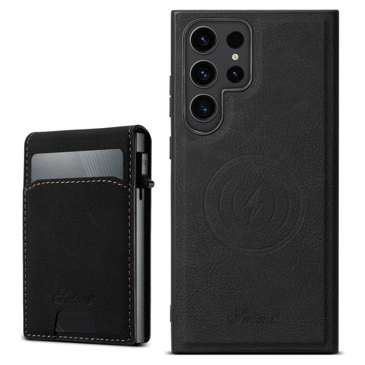 For Samsung Galaxy S25 Ultra 5G Suteni H19 Litchi Texture 2-in-1 MagSafe Removable Card Case Back Phone Case(Black) - Galaxy S25 Ultra 5G Cases by Suteni | Online Shopping UK | buy2fix