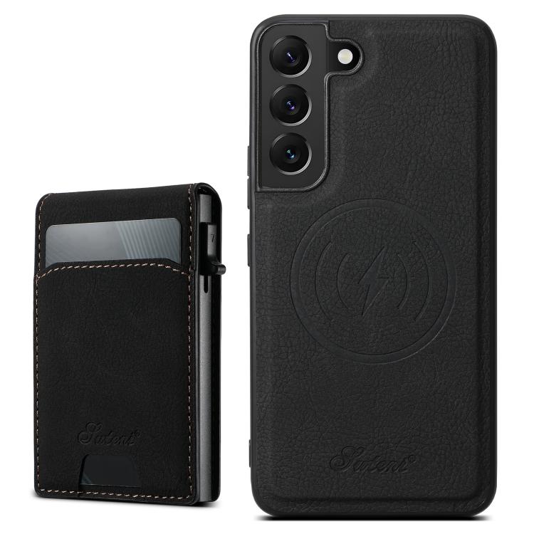 For Samsung Galaxy S25+ 5G Suteni H19 Litchi Texture 2-in-1 MagSafe Removable Card Case Back Phone Case(Black) - Galaxy S25+ 5G Cases by Suteni | Online Shopping UK | buy2fix
