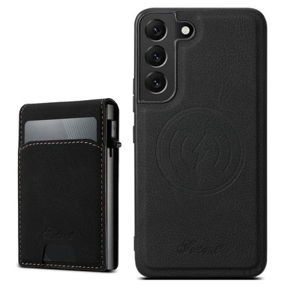For Samsung Galaxy S25 5G Suteni H19 Litchi Texture 2-in-1 MagSafe Removable Card Case Back Phone Case(Black) - Galaxy S25 5G Cases by Suteni | Online Shopping UK | buy2fix