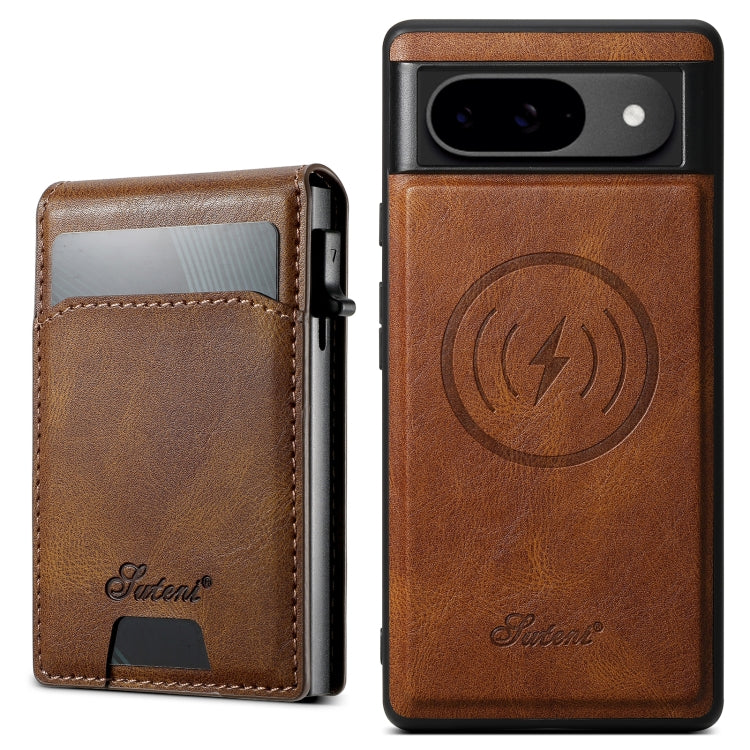 For Google Pixel 9 Suteni H19 Oil Wax 2-in-1 MagSafe Removable Card Box Back Phone Case(Brown) - Google Cases by Suteni | Online Shopping UK | buy2fix