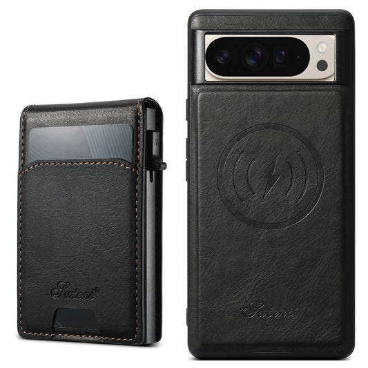 For Google Pixel 9 Pro XL Suteni H19 Oil Wax 2-in-1 MagSafe Removable Card Box Back Phone Case(Black) by Suteni