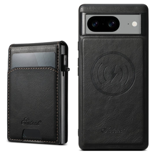 For Google Pixel 8a Suteni H19 Oil Wax 2-in-1 MagSafe Removable Card Box Back Phone Case(Black) - Google Cases by Suteni | Online Shopping UK | buy2fix