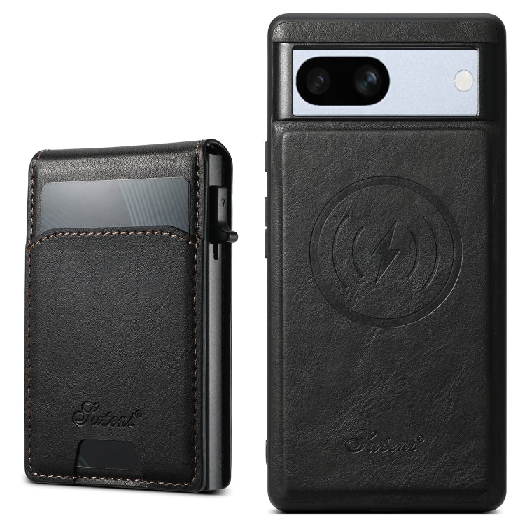 For Google Pixel 7a Suteni H19 Oil Wax 2-in-1 MagSafe Removable Card Box Back Phone Case(Black) - Google Cases by Suteni | Online Shopping UK | buy2fix
