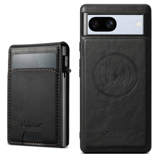 For Google Pixel 7a Suteni H19 Oil Wax 2-in-1 MagSafe Removable Card Box Back Phone Case(Black) - Google Cases by Suteni | Online Shopping UK | buy2fix