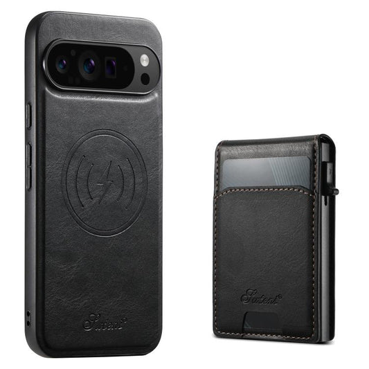 For Google Pixel 10 Pro XL Suteni H19 Oil Wax 2-in-1 MagSafe Removable Card Box Back Phone Case(Black) - Google Cases by Suteni | Online Shopping UK | buy2fix