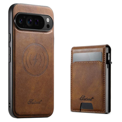 For Google Pixel 10 Pro XL Suteni H19 Oil Wax 2-in-1 MagSafe Removable Card Box Back Phone Case(Brown) - Google Cases by Suteni | Online Shopping UK | buy2fix