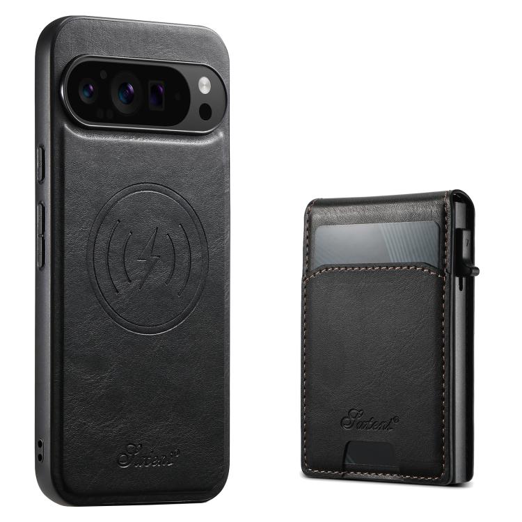 For Google Pixel 10 Pro Suteni H19 Oil Wax 2-in-1 MagSafe Removable Card Box Back Phone Case(Black) - Google Cases by Suteni | Online Shopping UK | buy2fix