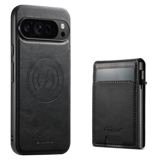 For Google Pixel 10 Pro Suteni H19 Oil Wax 2-in-1 MagSafe Removable Card Box Back Phone Case(Black)