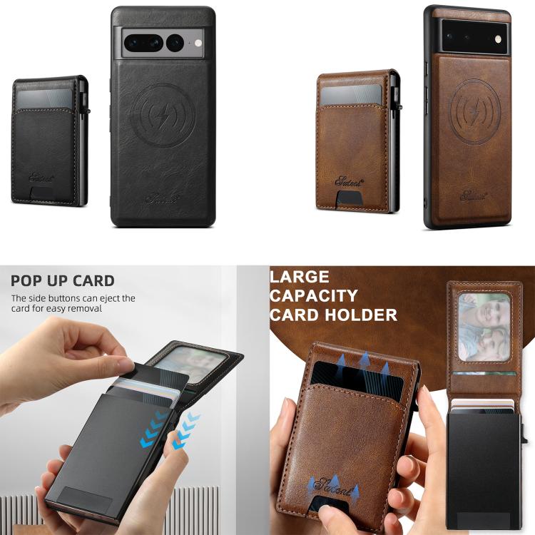For Google Pixel 10 Pro Suteni H19 Oil Wax 2-in-1 MagSafe Removable Card Box Back Phone Case(Brown) - Google Cases by Suteni | Online Shopping UK | buy2fix