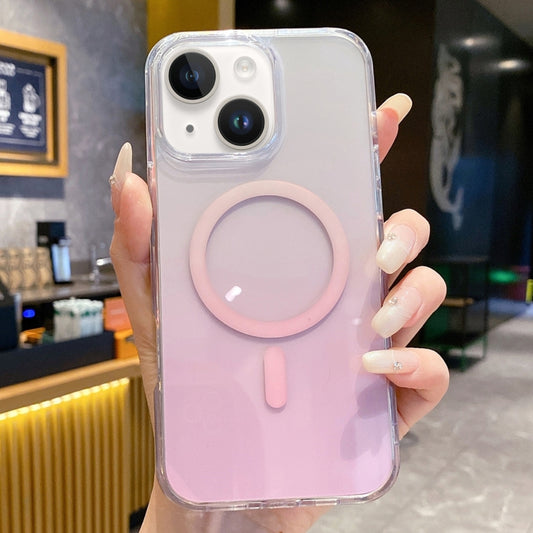 For iPhone 15 Gradient Transparent PC MagSafe Phone Case(Gradient Pink) - iPhone 15 Cases by buy2fix | Online Shopping UK | buy2fix