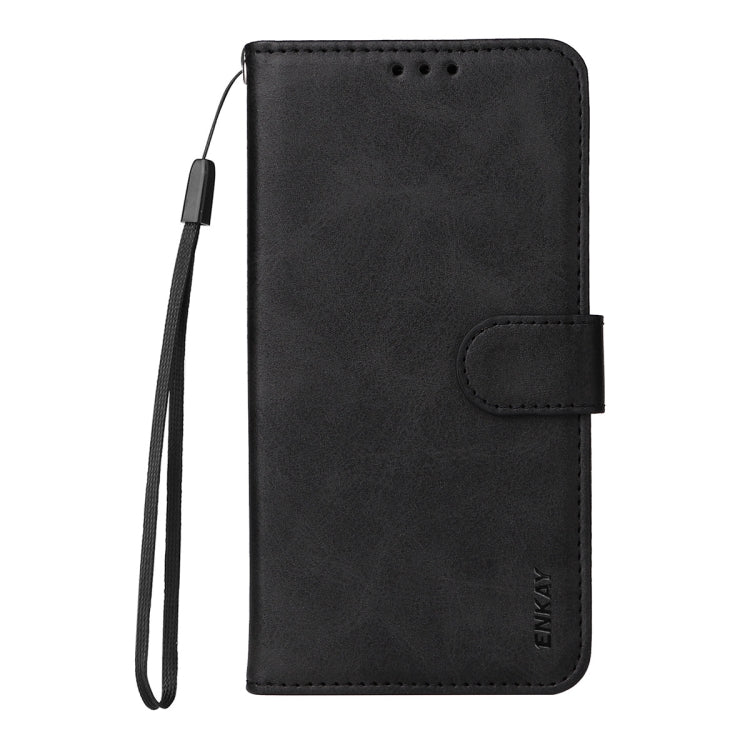 For Samsung Galaxy S25 5G ENKAY Card Wallet Calf Texture Leather Phone Case with Screen Film(Black) by ENKAY